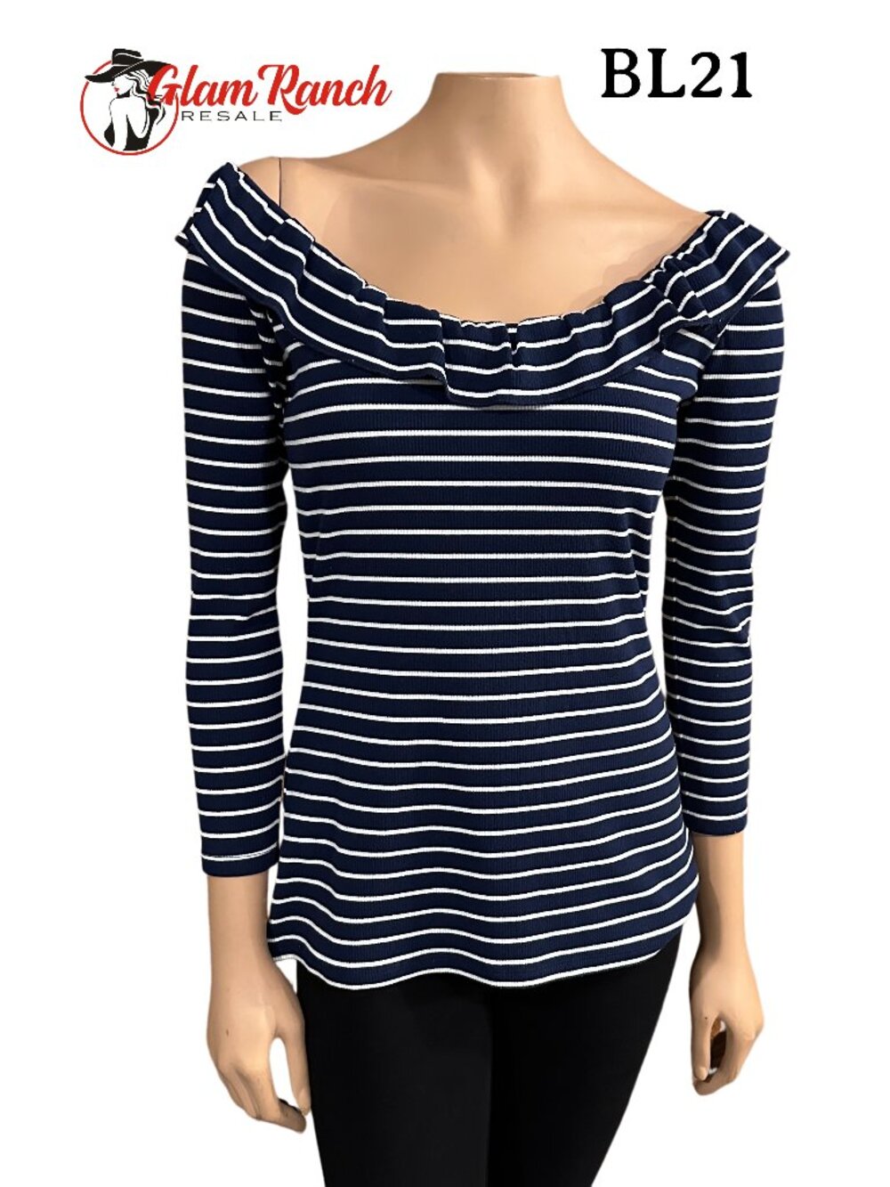 VGC Boston Proper Stripe Off the Shoulder Ruffle Blouse Size Small